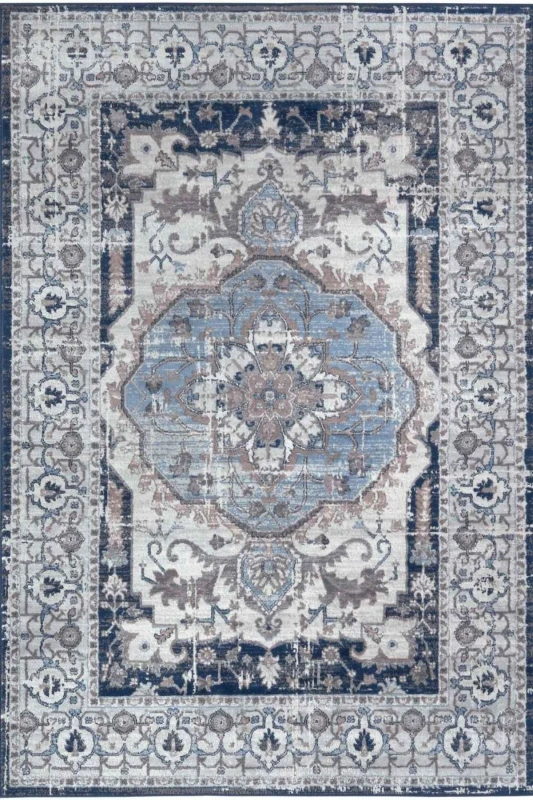 Image of THE RUGS Montana Medallion Navy & Cream Living Room Area Rug 4040 Size: 120cm x 170cm Navy Unisex 120cm x 170 cm