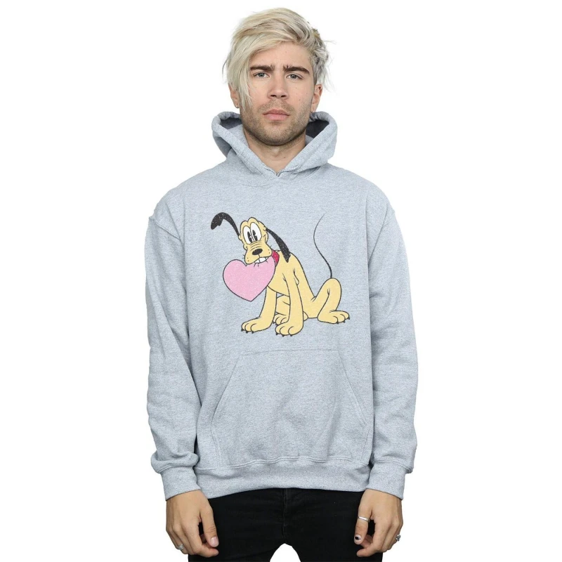 Image of Disney Men Pluto Love Heart Hoodie in Grey Size: large Grey L Male 5059114437467