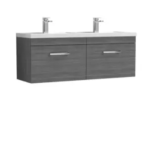 image of Nuie Athena 1200 Wall Hung 2-drawer Vanity & Polymarble Double Basin - Grey Woodgrain