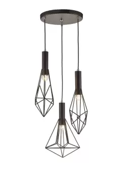 Image of Kristoff Ceiling Cluster Pendant Cluster Cage 3 Light E27 Black