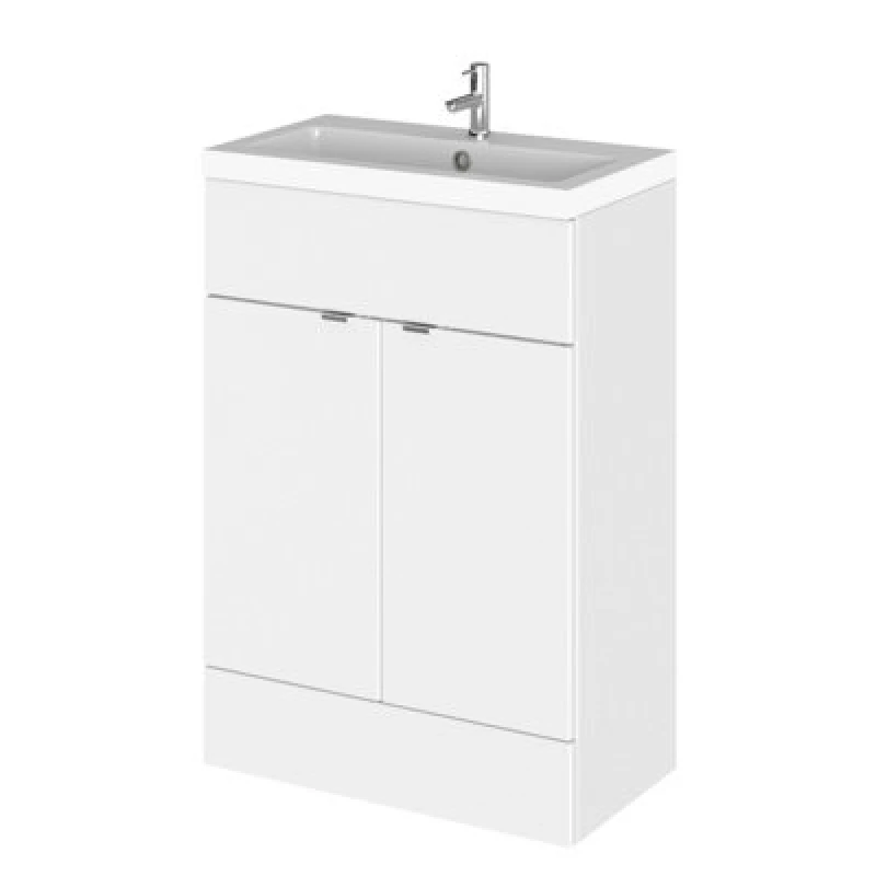 Image of Hudson Reed Fusion Floor Standing 2 Door Vanity Unit & Polymarble Basin, Bathroom Sink Vanity Unit, 600mm