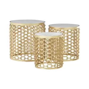 Image of Set of 3 Stone and Aluminium Side Tables