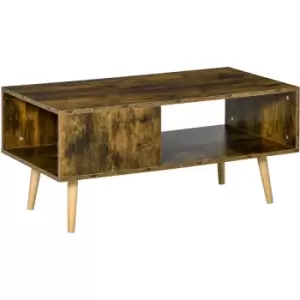 image of Homcom - Coffee Table, Retro Cocktail Table W/ Storage Compartments, Rustic Brown