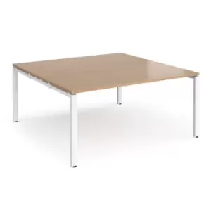 Image of Adapt boardroom table starter unit 1600mm x 1600mm - white frame and beech top