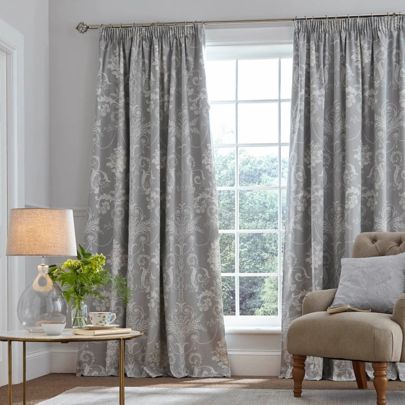 Image of Laura Ashley Josette Ready Made Blackout Curtains Steel