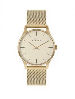 Image of Jigsaw Jigsaw Champagne Dial Gold Stainless Steel Mesh Strap Ladies Watch