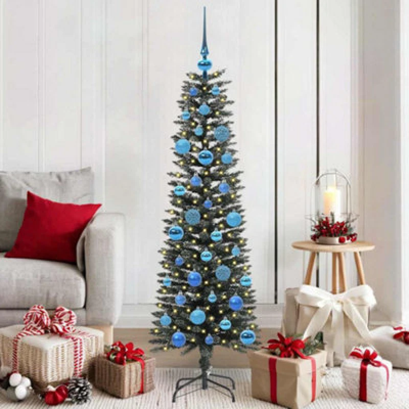 Image of vidaXL Artificial Christmas Tree with 150 LEDs, Blue Balls Green 43 x 43 x 150 cm, Green 3395935