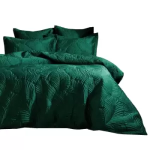 Image of Paoletti Palmeria Velvet Quilted Duvet Cover Set (Double) (Emerald Green)