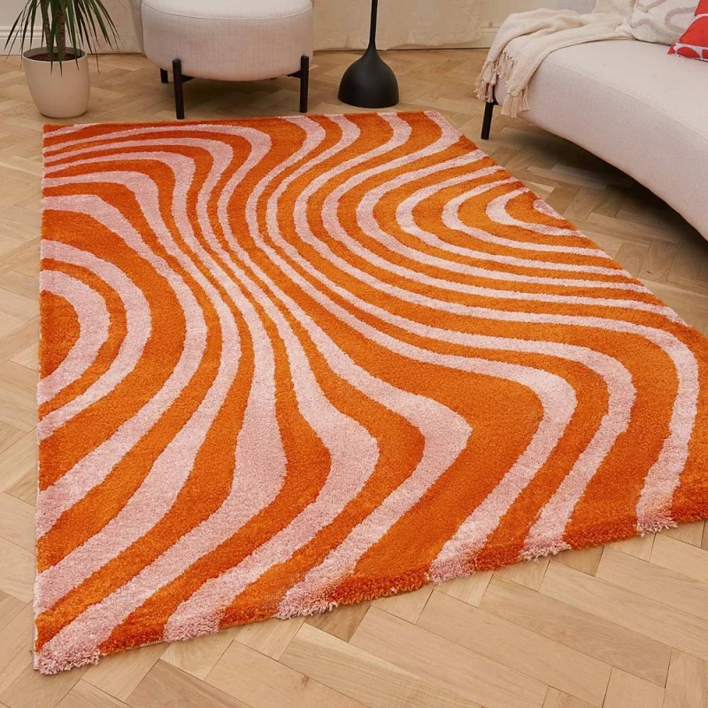 Image of THE RUGS Joli Striped Soft & Dense Pile Living Room & Bedroom Rug in Burnt Orange Size: 80cm x 150cm Burnt Orange Unisex 80cm x 150 cm