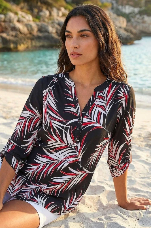 Image of Roman Womens Textured Leaf Puff Print Shirt Size: 12 Multicolor Female 12