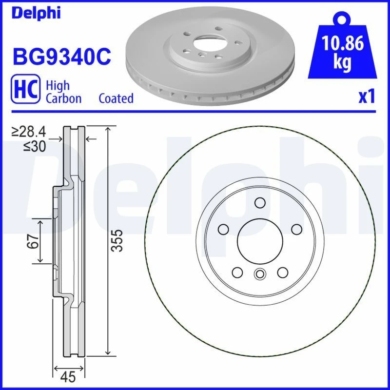 Image of DELPHI Brake disc DELPHI BG9340C