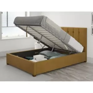 Image of Hepburn Ottoman Upholstered Bed, Plush Velvet, Ochre - Ottoman Bed Size Double (135x190)