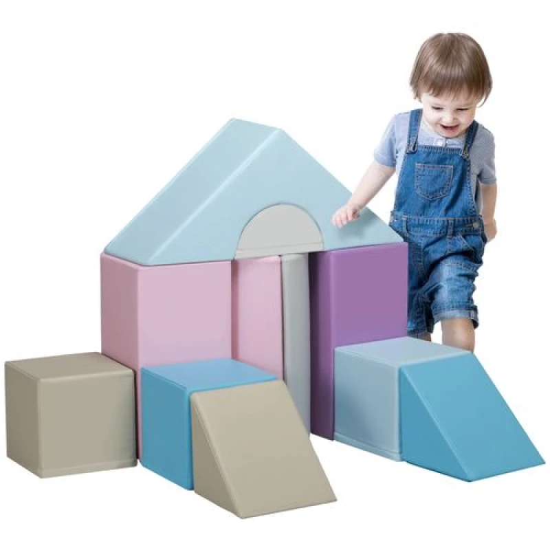 Image of HOMCOM 11 Piece Soft Play Equipment for Toddlers, Soft Play Set , Blue 3D0-008V02MX
