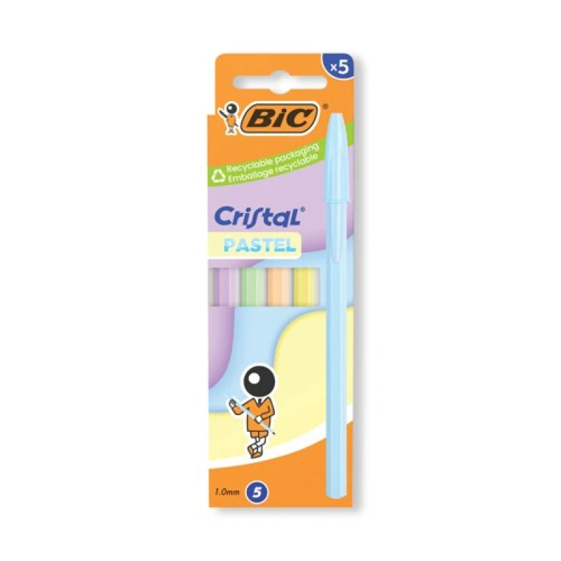 Image of Bic Bic Cristal Ball Pen Assorted Pastel Barrel Blue Ink (Pack of 5) 302561 302561