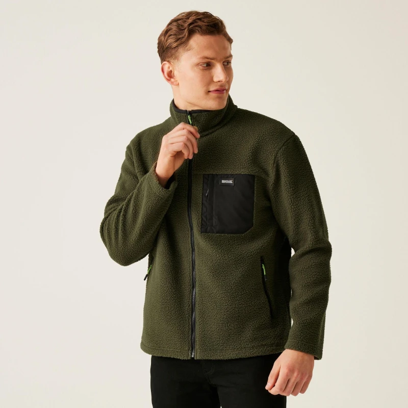 Image of Regatta Mens Frankie Full Zip Borg Fleece Jacket L - Chest 41-42' (104-106.5cm) Dark Khaki RMA607-41C-L