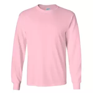Image of Gildan Mens Plain Crew Neck Ultra Cotton Long Sleeve T-Shirt (2XL) (Light Pink)