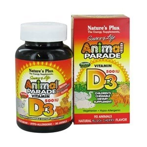 Image of Natures Plus Animal Parade Vitamin D3 500 IU Childrenamp39s Chewable Natural Black Cherry Flavour 90 Chewable