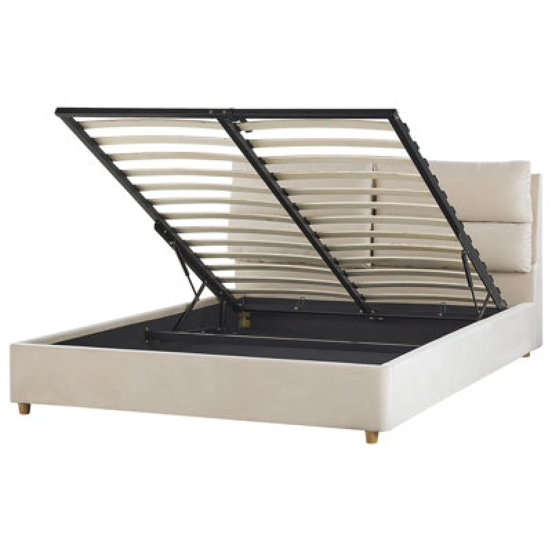 Image of Beliani Ottoman Bed Velvet Batilly 160 X 200 Cm (Eu King Size) Light Beige