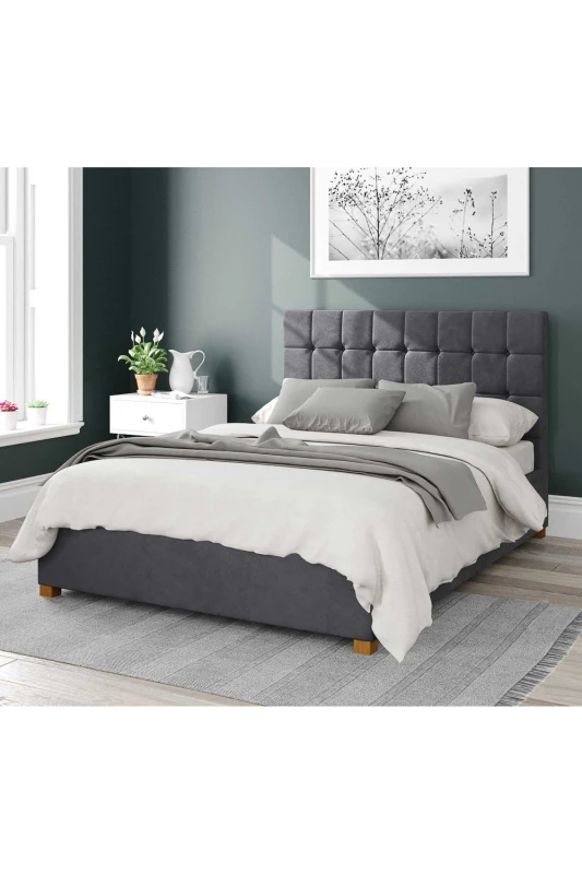 Image of Aspire Aspire Sinatra Upholstered Ottoman Storage Bed, Plush Velvet Fabric in Grey Size: King Grey King Unisex 5057632164476