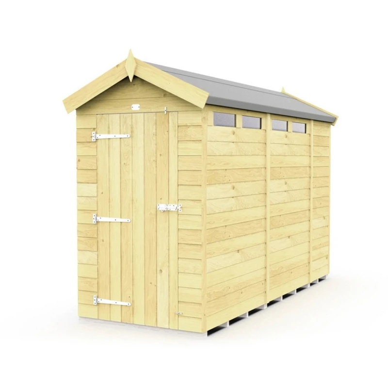 Image of Buttercup Farm 4 x 10 Feet Apex Security Shed - Single Door - L302 x W118 x H217cm in Brown Brown Unisex