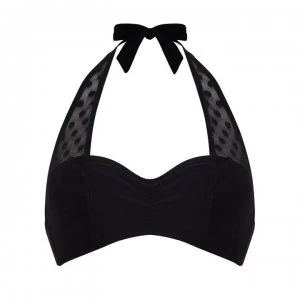 Image of Figleaves Icon Spot Mesh Halter Bikini Top - Black