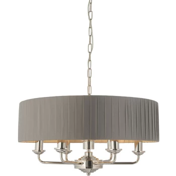 Image of Endon Directory Lighting - Single Shade Pendant Light Bright Nickel Plate, Charcoal Fabric