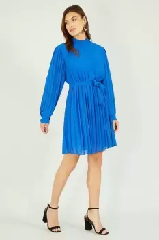Image of Blue Long Sleeve High Neck Tunic Dress
