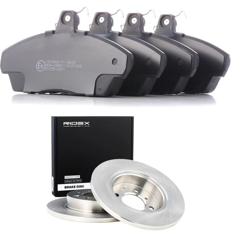 Image of RIDEX 3405B0258 Brake disc and pads set Front Axle, Brake Disc Type: Solid Brake Set,disc brakes (3405)