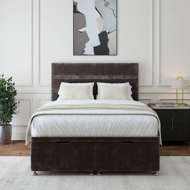Image of Bedmaster Bedmaster Chenille Ottoman Divan Base And Lined Headboard in Charcoal Size: Super King Charcoal Super King Unisex 7867868579542