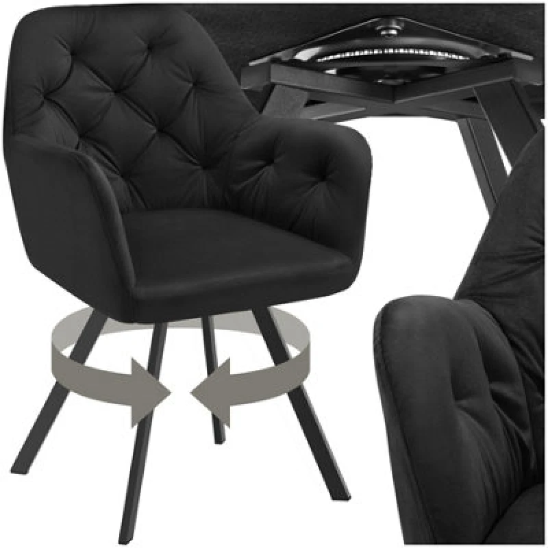 Image of Tectake 1 Armchair Lucia - Padded, Quilted Pattern, 180 Degree Swivel Chair - Black
