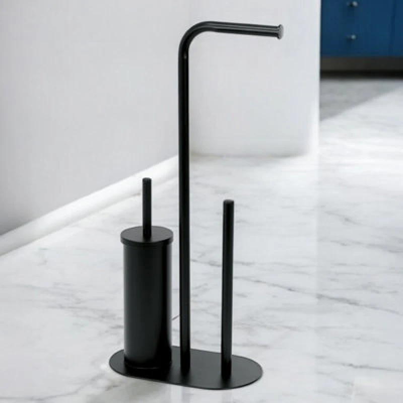 Image of Showerdrape Aspen Black 3 in 1 Toilet Roll & Brush Combo, Black ASPB3TB