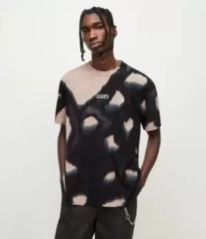 Image of AllSaints Mens Nova Crew T-Shirt, Wshd Blk/dusty Pnk, Size: M