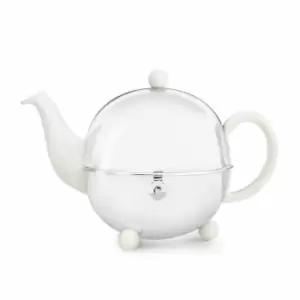 Image of Bredemeijer Teapot Cosy Design Stoneware Cream White Body 1.3L with Polished Ste