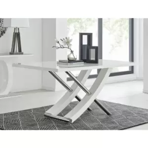 Image of Mayfair Large White High Gloss And Stainless Steel Dining Table