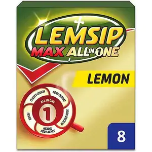 image of Lemsip All-in-One Hot Drink Lemon Flavour Sachets 8s