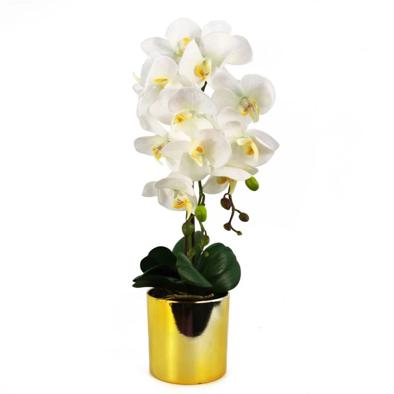 Image of Leaf 52cm Artificial Orchid Large - White / Gold White unisex