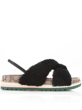 Image of Coach Tally Shearling Sandals - Black