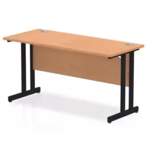 Image of Impulse 1400 x 600mm Straight Desk Oak Top Black Cantilever Leg