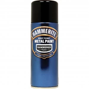 image of Hammerite Hammered Finish Metal Paint Aerosol Black 400ml