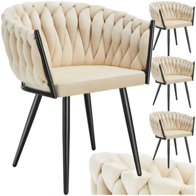 Image of Tectake Set Of 4 Dining Chair Astano - Padded, Velvet, Knot Design, Continuous Backrest - Sand