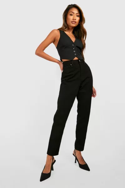 Image of boohoo Basics High Waisted Mom Jeans Black