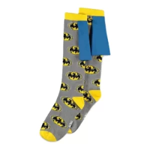 Image of DC COMICS Batman All-over Logos with Cape Knee High Sock, 1 Pack, Female, 39/42, Multi-colour (KH158282BTM-39/42)