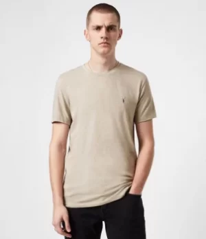 Image of AllSaints Mens Tonic Crew T-Shirt, Pewter Grey Marl, Size: S