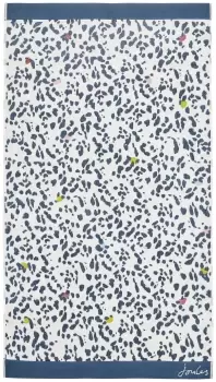 image of Joules Lynx Leopard Patterned Bath Towel - White & Blue