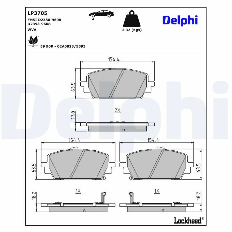 Image of DELPHI Brake pad set DELPHI LP3705