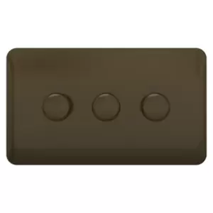 image of Schneider Electric Lisse Screwless Deco - 3 Gang Universal 2 Way Dimmer Light Switch, 250W/VA, GGBL6032CMBS, Mocha Bronze