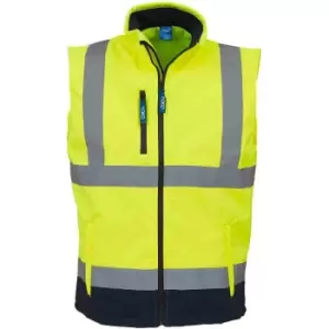Image of Yoko Mens Hi Vis Softshell Bodywarmer / Workwear (S) (Hi-Vis Yellow/Navy) - Hi-Vis Yellow/Navy