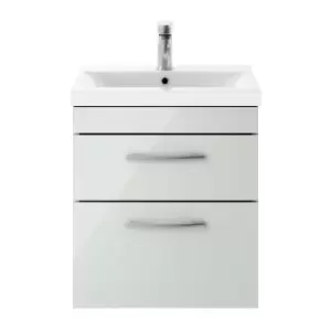 image of Nuie - Athena Gloss Grey Mist 500mm Wall Hung 2 Drawer Vanity Unit with 40mm Profile Basin - ATH105A - Grey