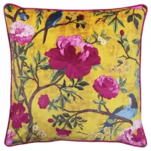 image of Chinoiserie Floral Cushion Gold / 50 x 50cm / Polyester Filled