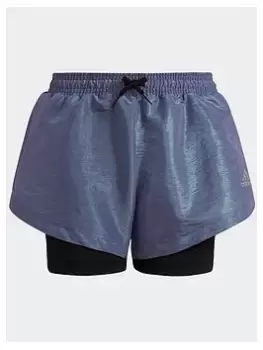 Image of adidas Dance Loose Fit Two-in-one Shorts, Purple, Size 11-12 Years